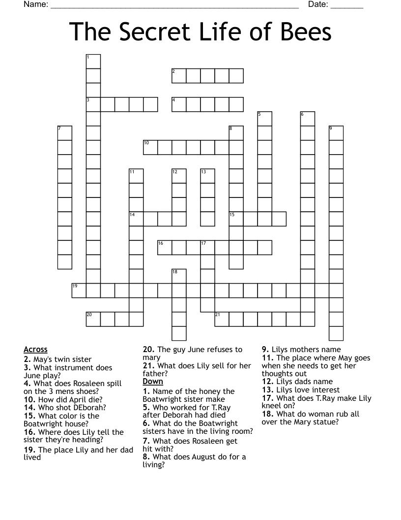 The Secret Life of Bees Crossword