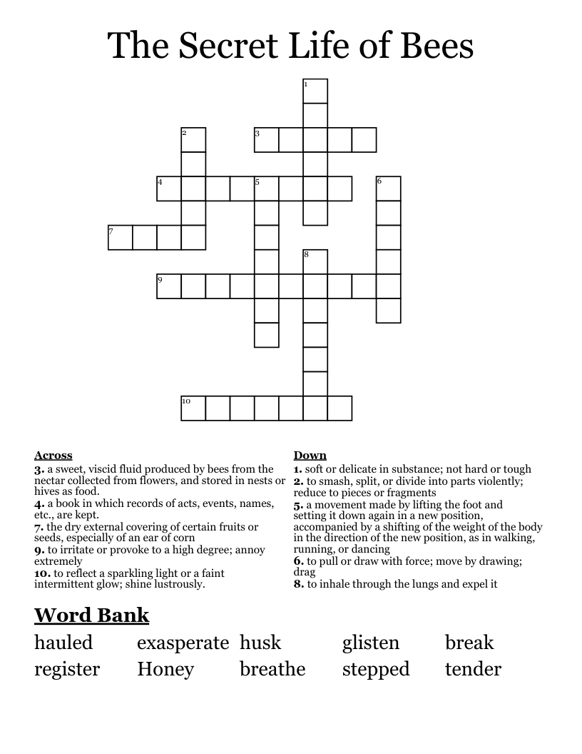 The Secret Life of Bees Crossword