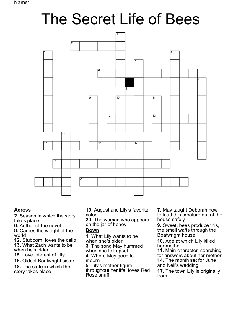 The Secret Life of Bees Crossword