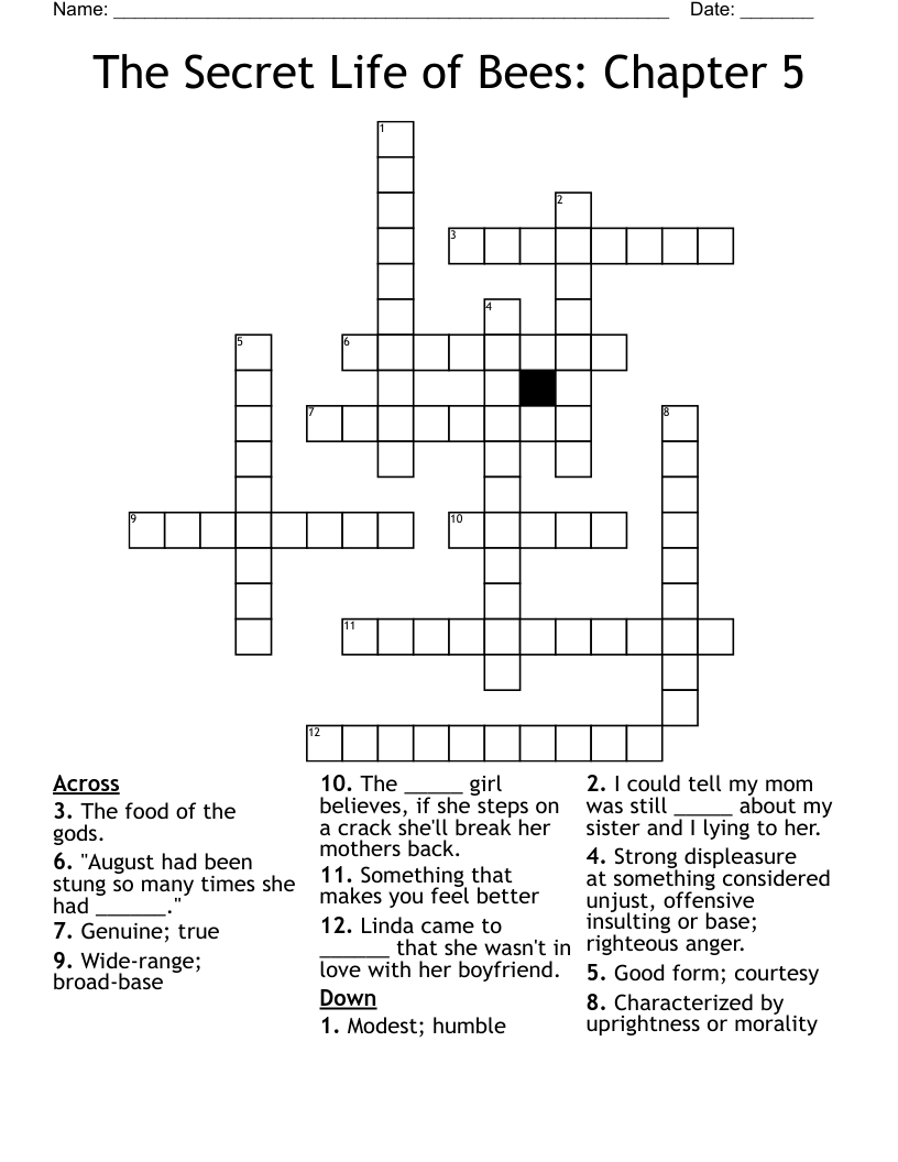 The Secret Life of Bees: Chapter 5 Crossword