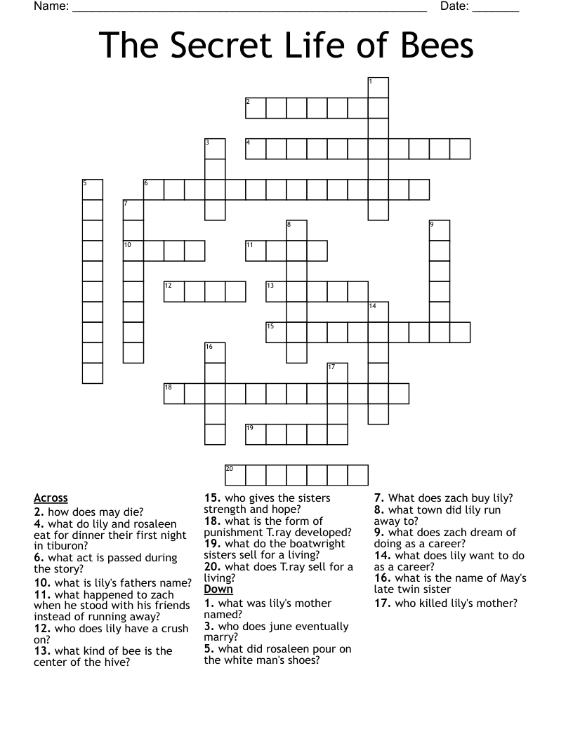 The Secret Life of Bees  Crossword