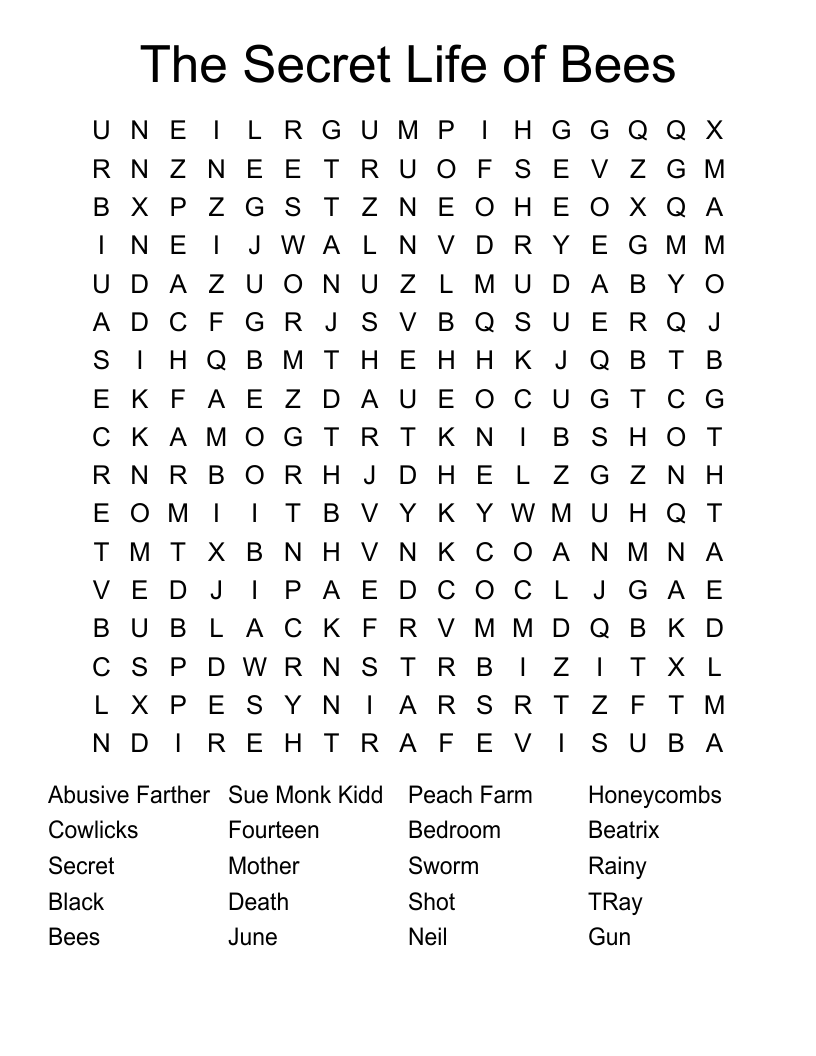 The Secret Life of Bees  Word Search