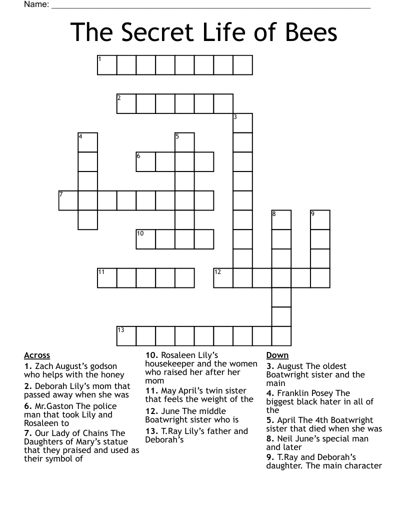 The Secret Life of Bees  Crossword
