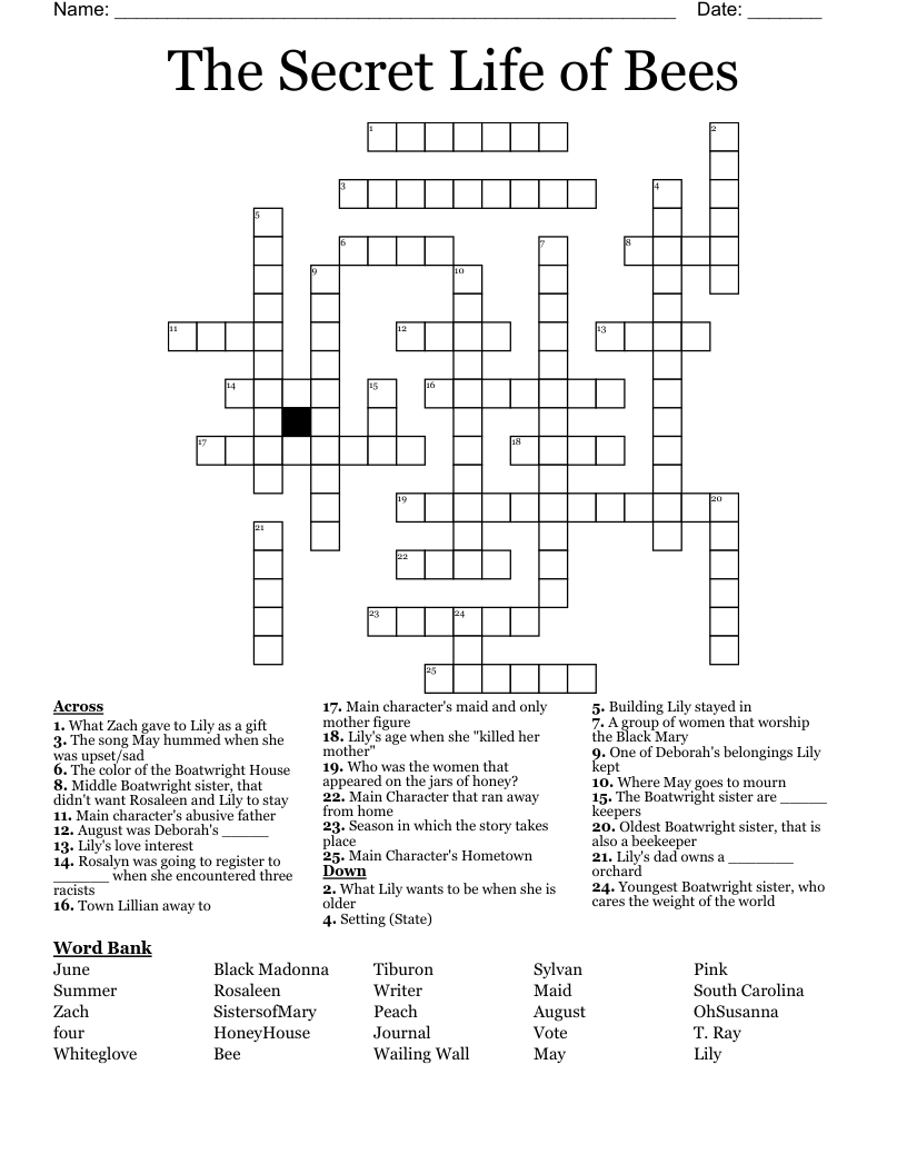 The Secret Life of Bees  Crossword