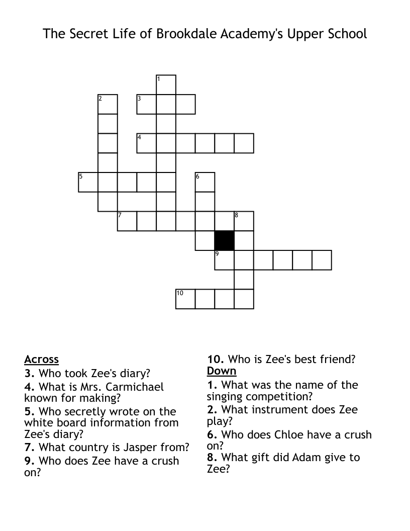 The Secret Life of Brookdale Academy's Upper School Crossword
