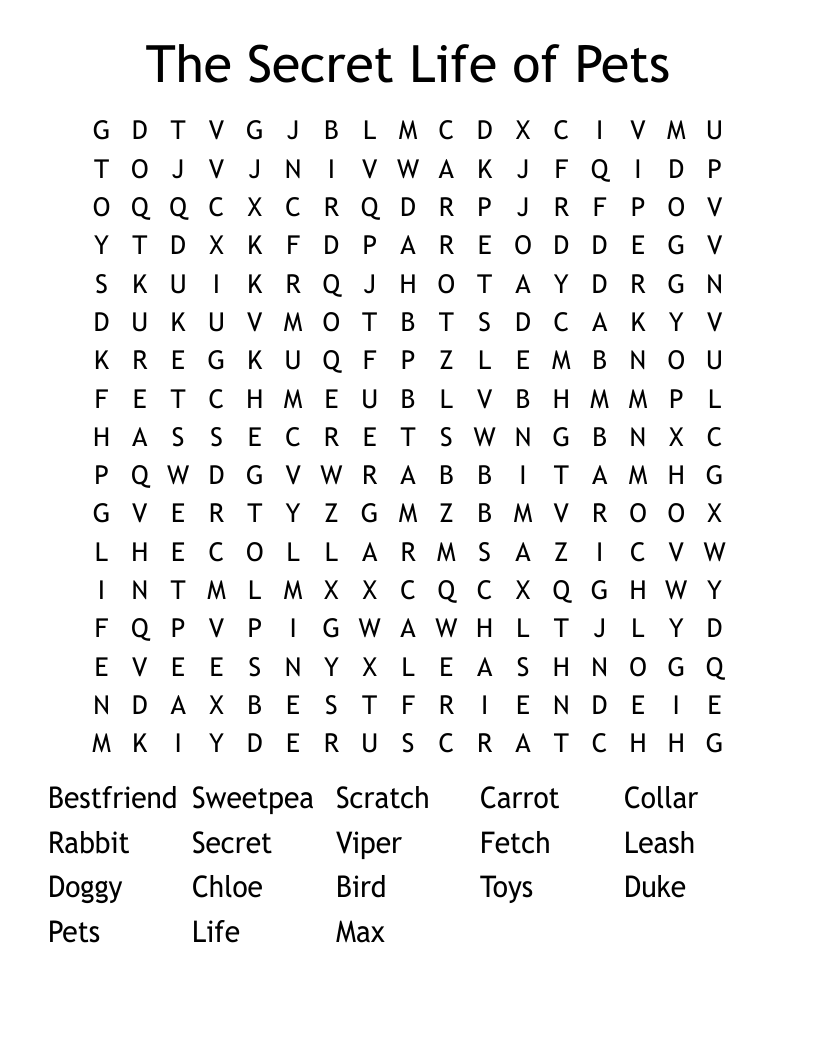 The Secret Life of Pets Word Search