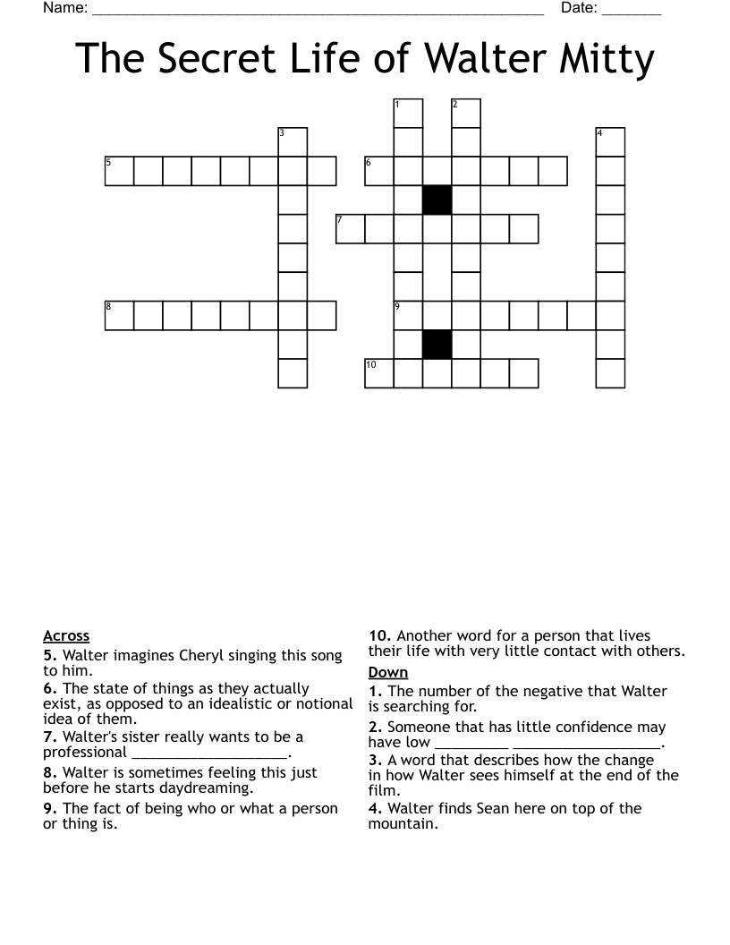 The Secret Life of Walter Mitty Crossword
