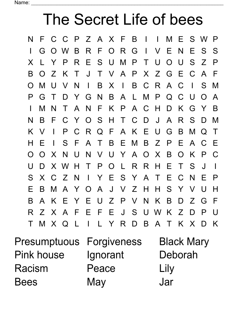 The Secret Life of bees Word Search