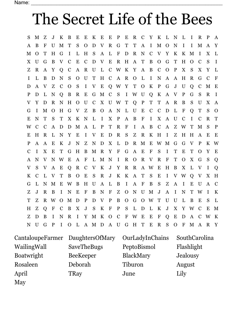The Secret Life of the Bees Word Search