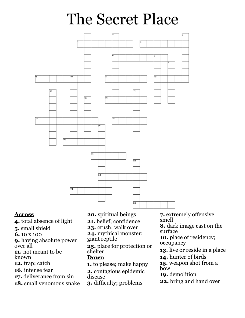 The Secret Place Crossword