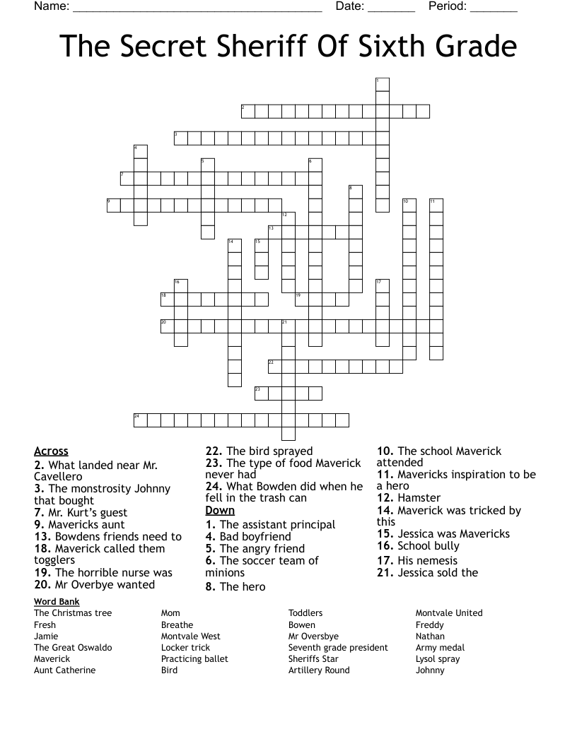 The Secret Sheriff Of Sixth Grade Crossword