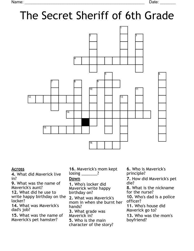 The Secret Sheriff of 6th Grade Crossword