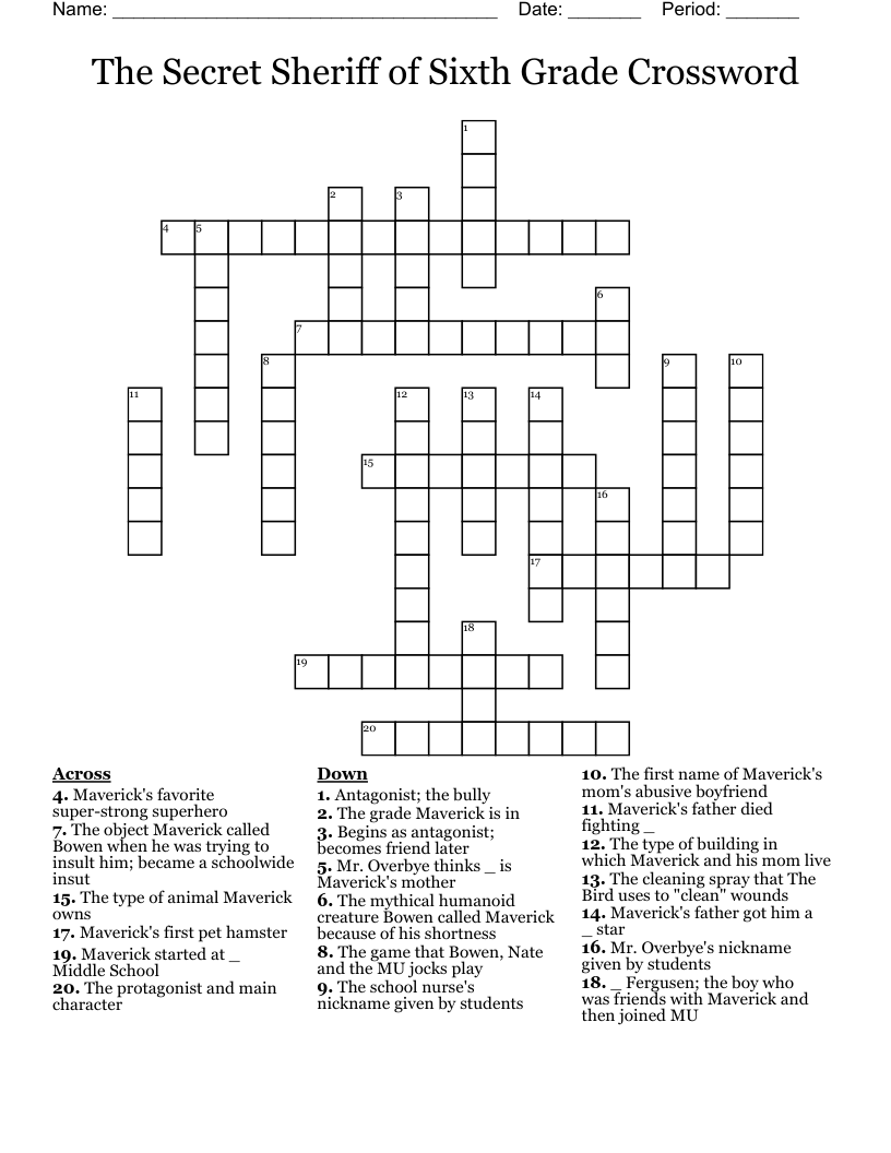The Secret Sheriff of Sixth Grade Crossword