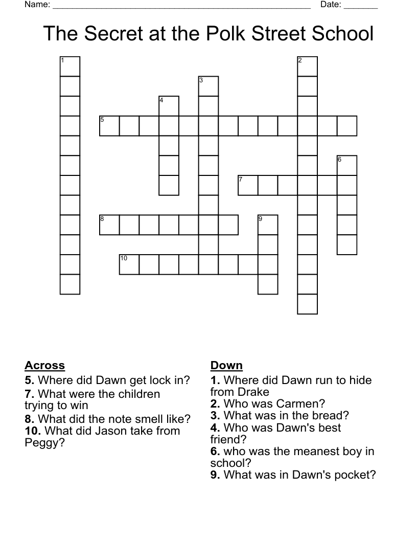 The Secret at the Polk Street School Crossword