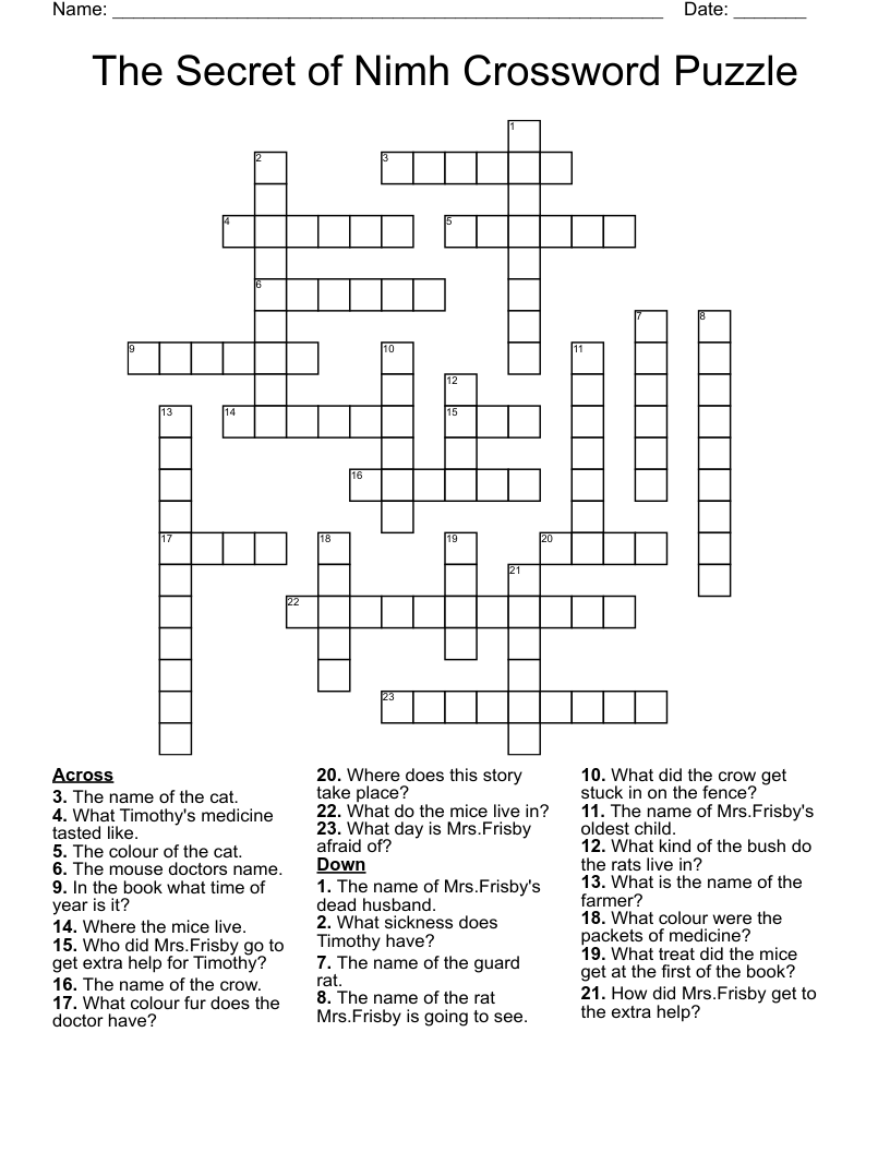 The Secret of Nimh Crossword Puzzle