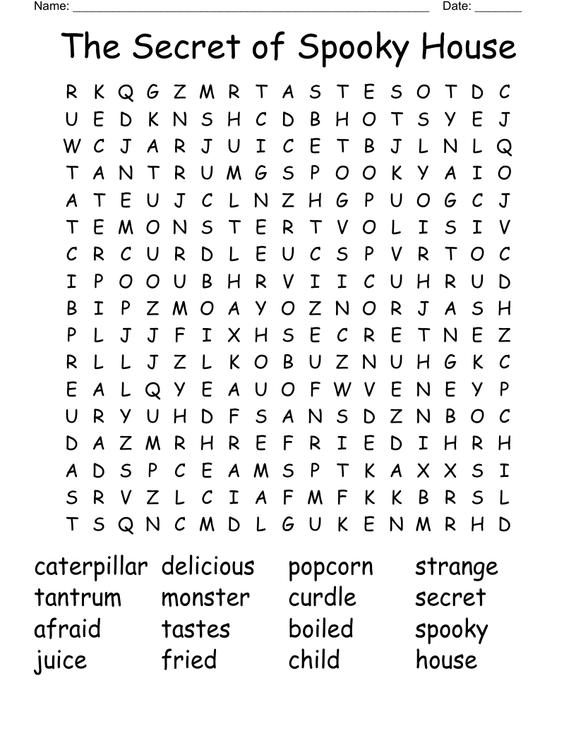 The Secret of Spooky House Word Search