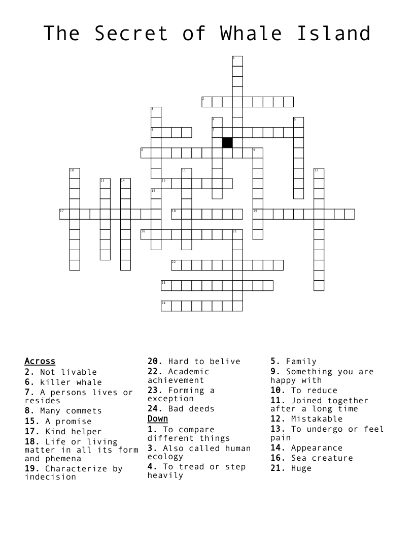The Secret of Whale Island Crossword
