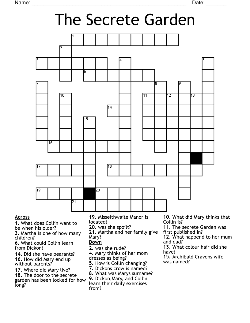 The Secrete  Garden Crossword