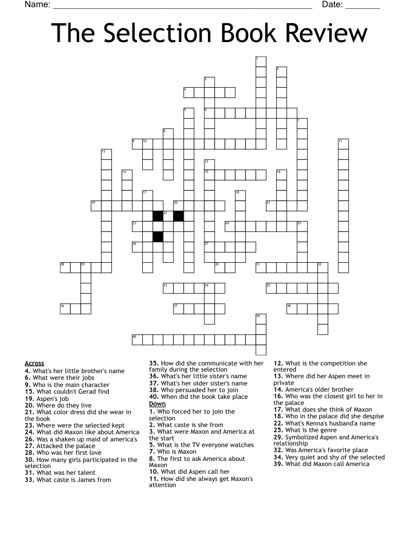 The Selection Book Review Crossword