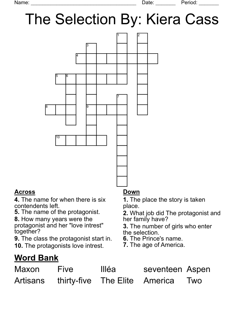 The Selection By: Kiera Cass Crossword