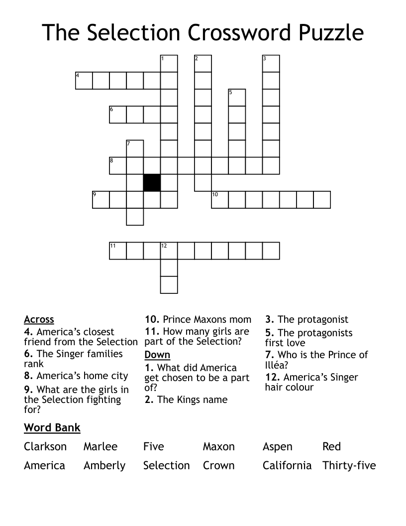The Selection Crossword Puzzle