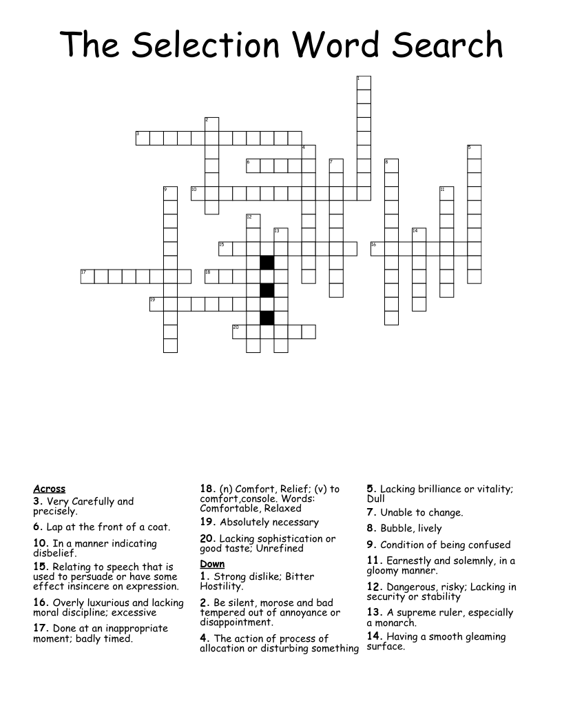 The Selection Word Search Crossword