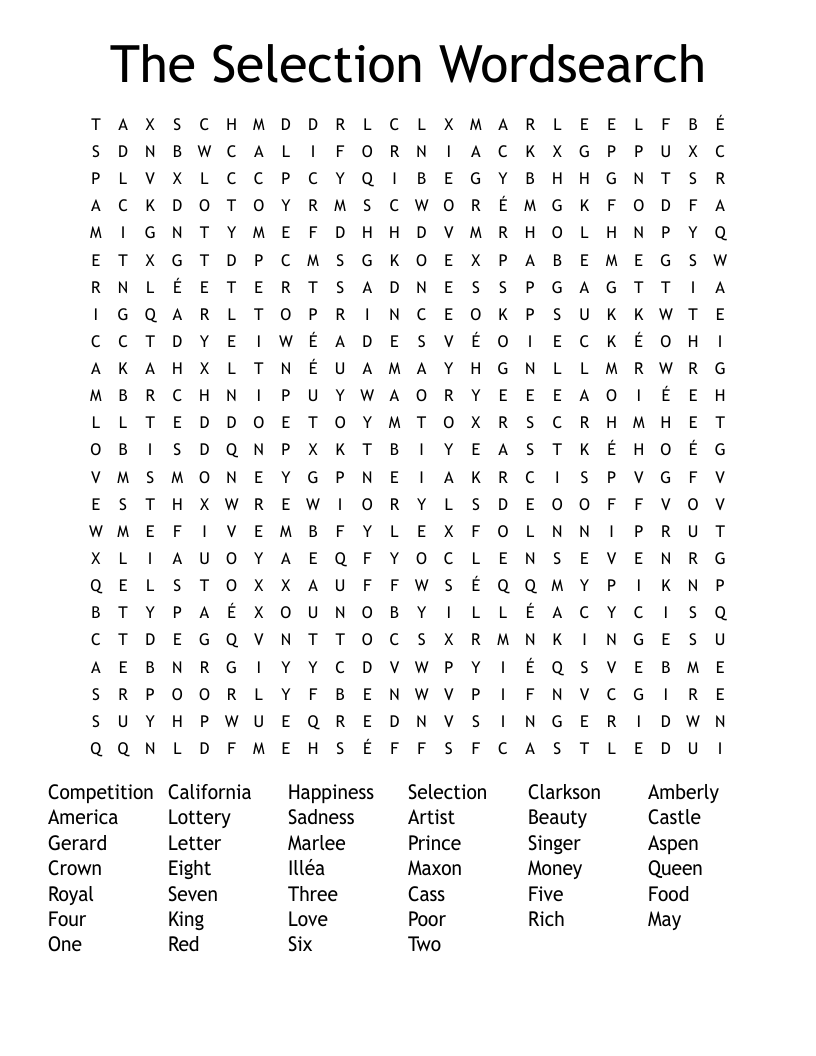 The Selection Wordsearch
