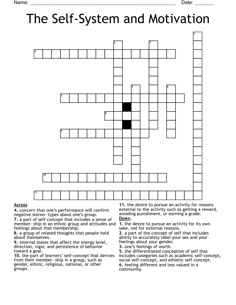 The Self-System and Motivation  Crossword
