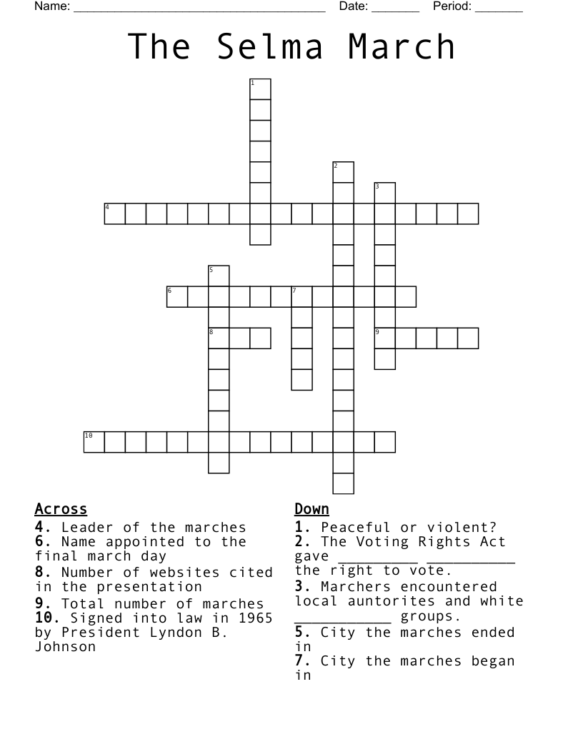The Selma March Crossword