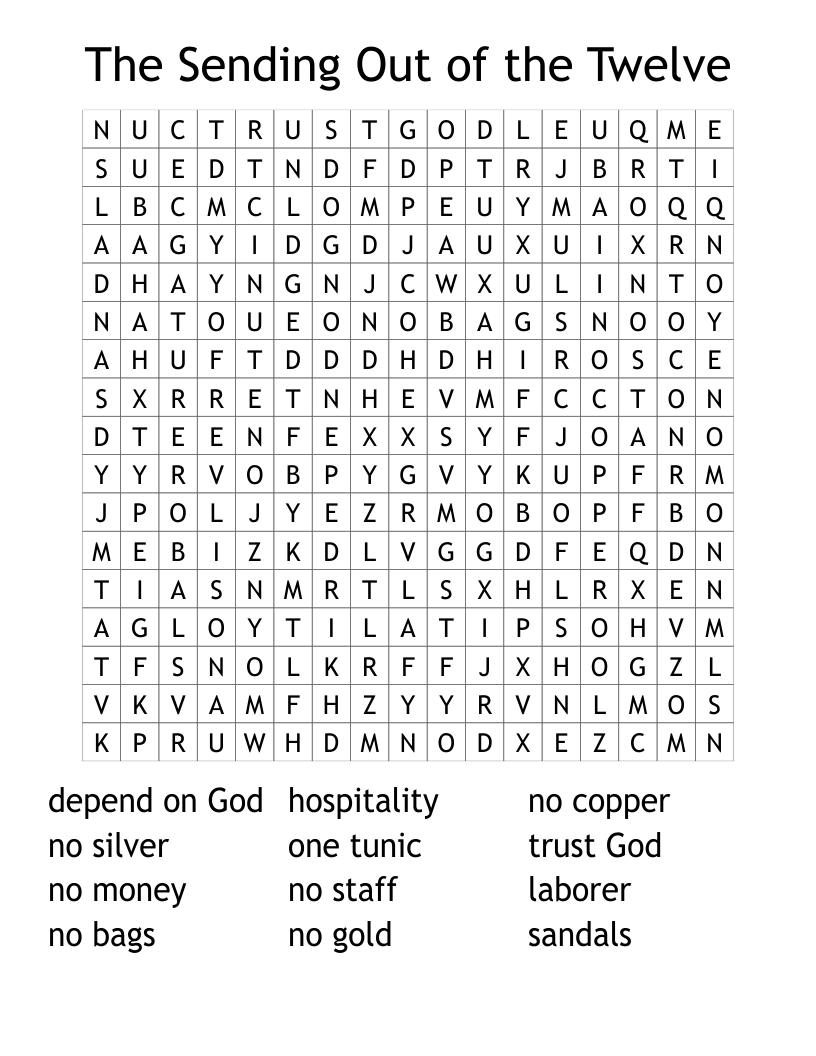 The Sending Out of the Twelve Word Search