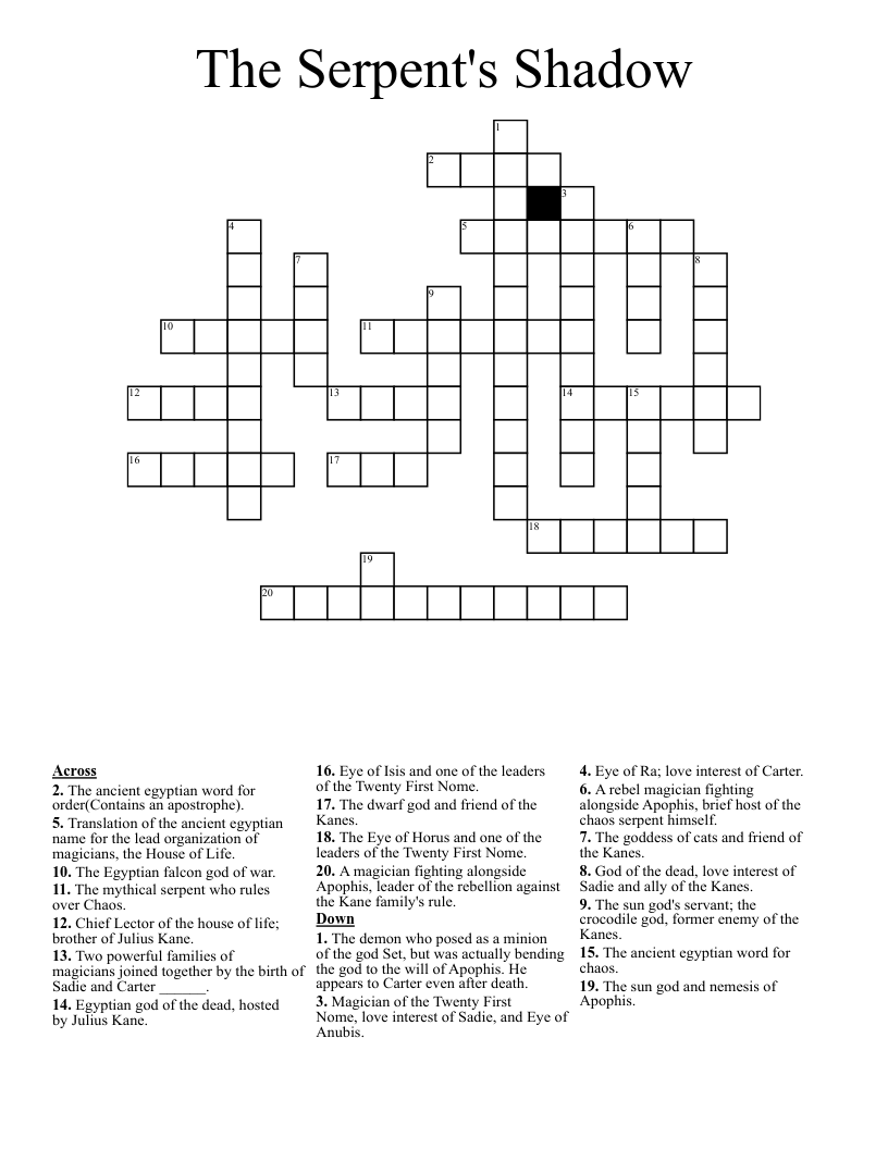 The Serpent's Shadow Crossword