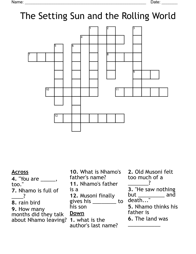 The Setting Sun and the Rolling World Crossword