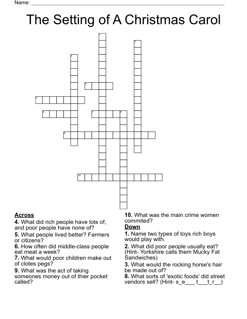 The Setting of A Christmas Carol Crossword