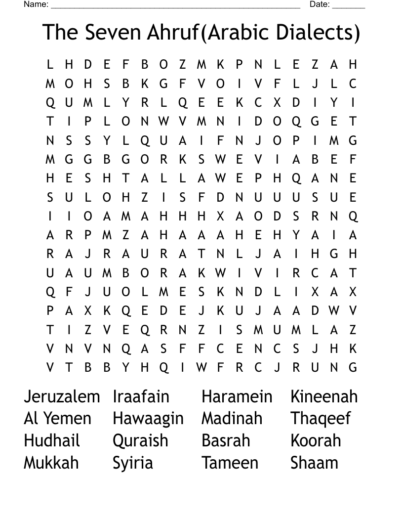The Seven Ahruf(Arabic Dialects) Word Search