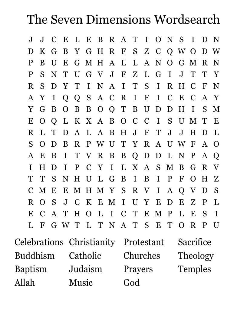 The Seven Dimensions  Wordsearch