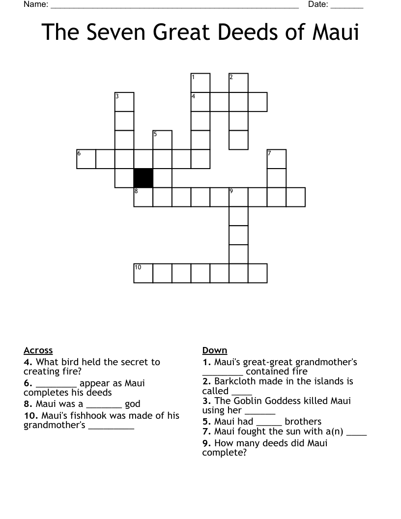 The Seven Great Deeds of Maui Crossword
