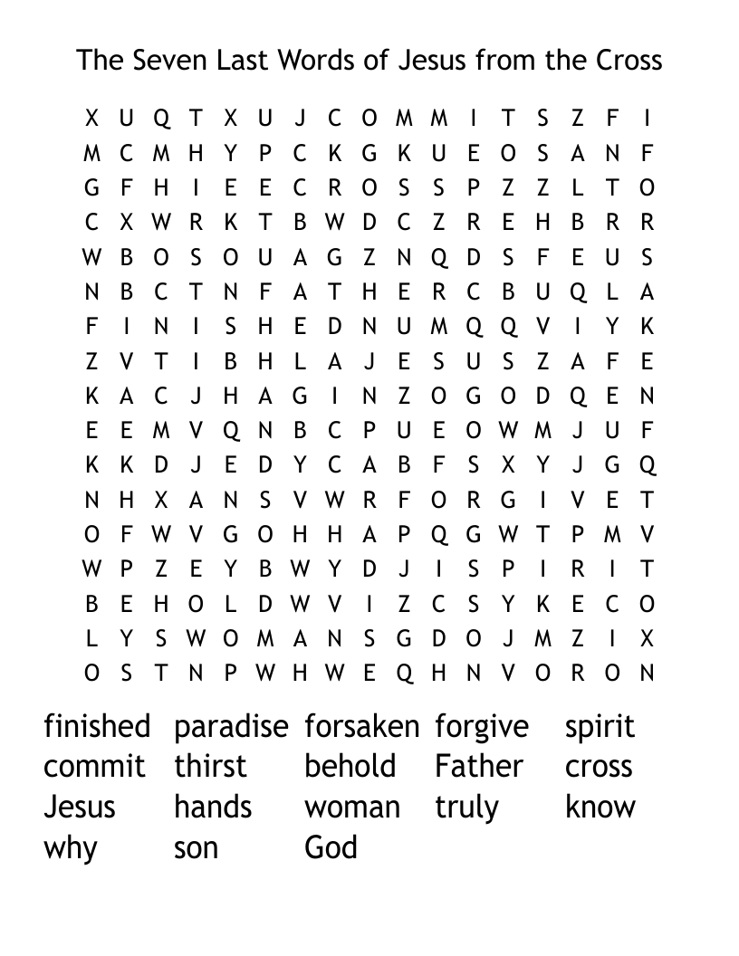 The Seven Last Words of Jesus from the Cross Word Search