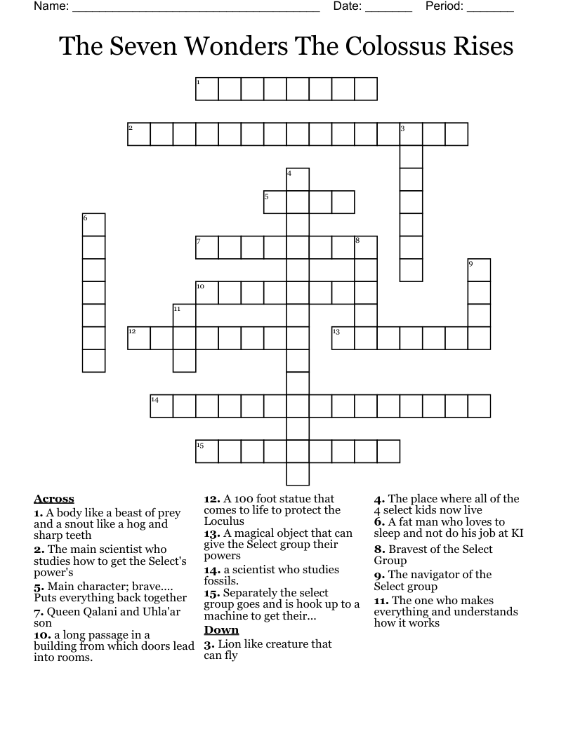 The Seven Wonders The Colossus Rises Crossword