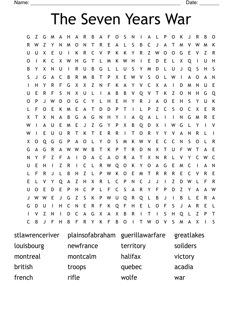 The Seven Years War Word Search