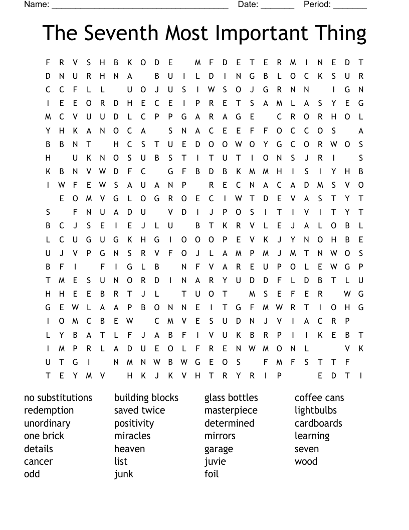 The Seventh Most Important Thing Word Search