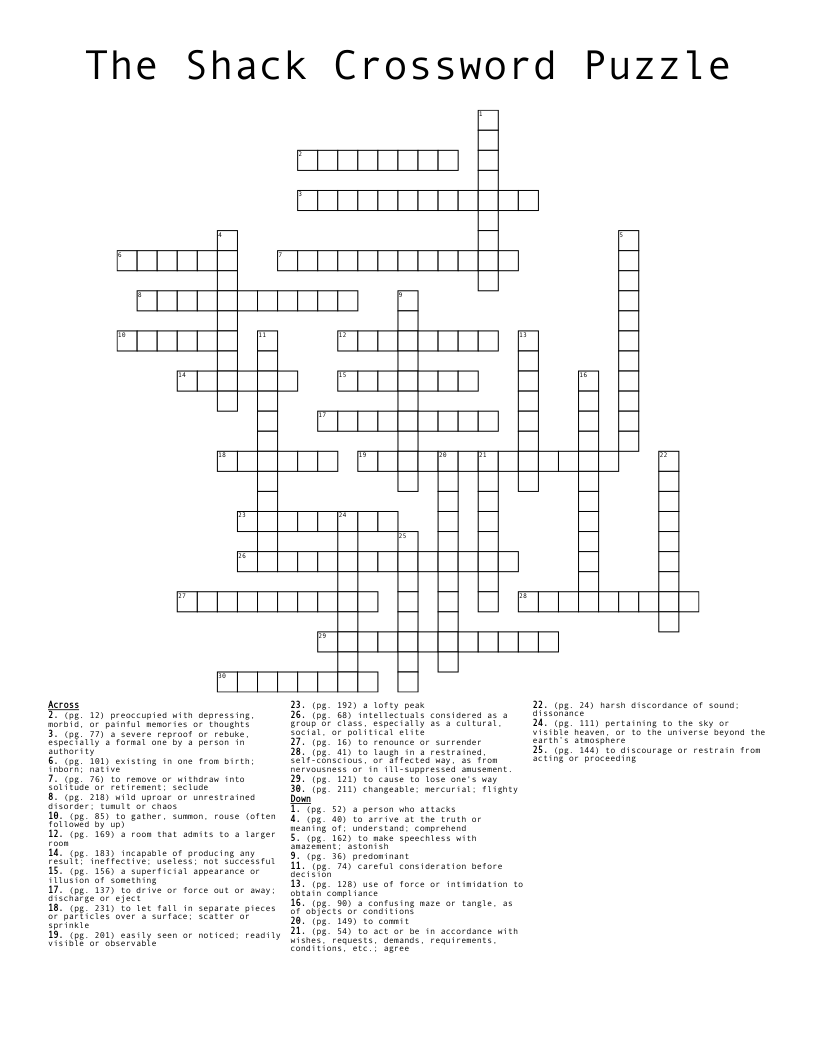 The Shack Crossword Puzzle