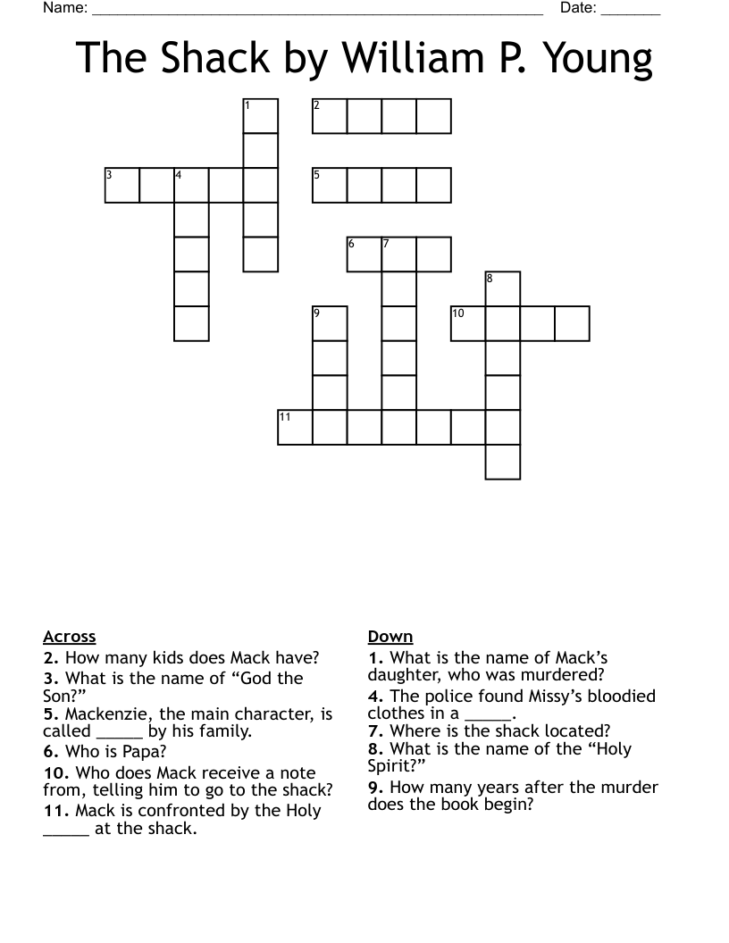 The Shack by William P. Young Crossword