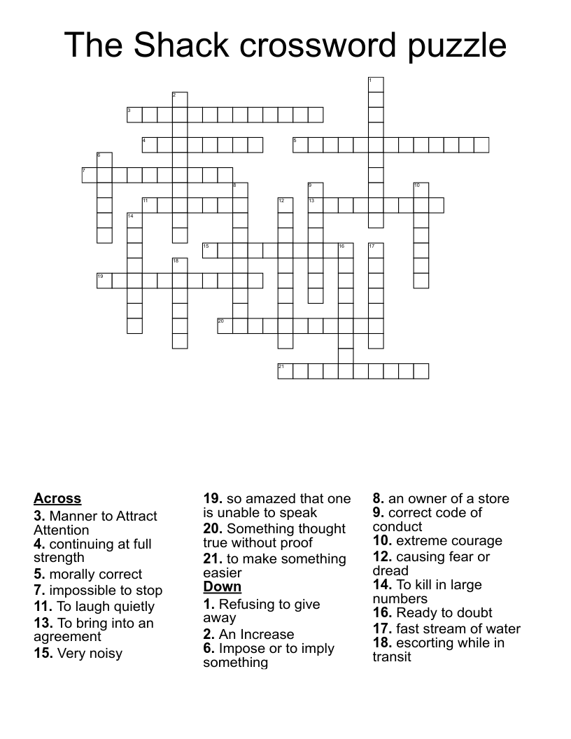 The Shack crossword puzzle 