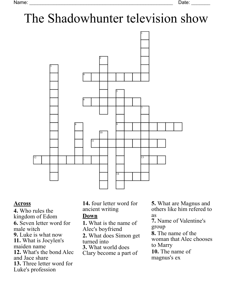 The Shadowhunter television show Crossword