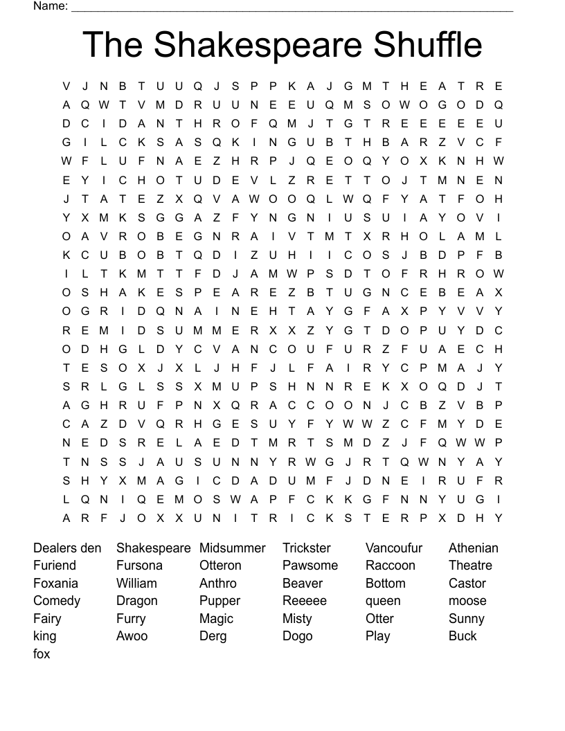 The Shakespeare Shuffle Word Search
