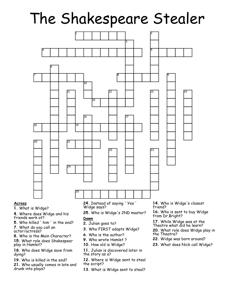 The Shakespeare Stealer Crossword