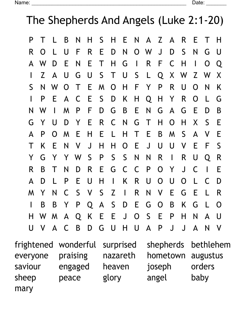 The Shepherds And Angels (Luke 2:1-20) Word Search