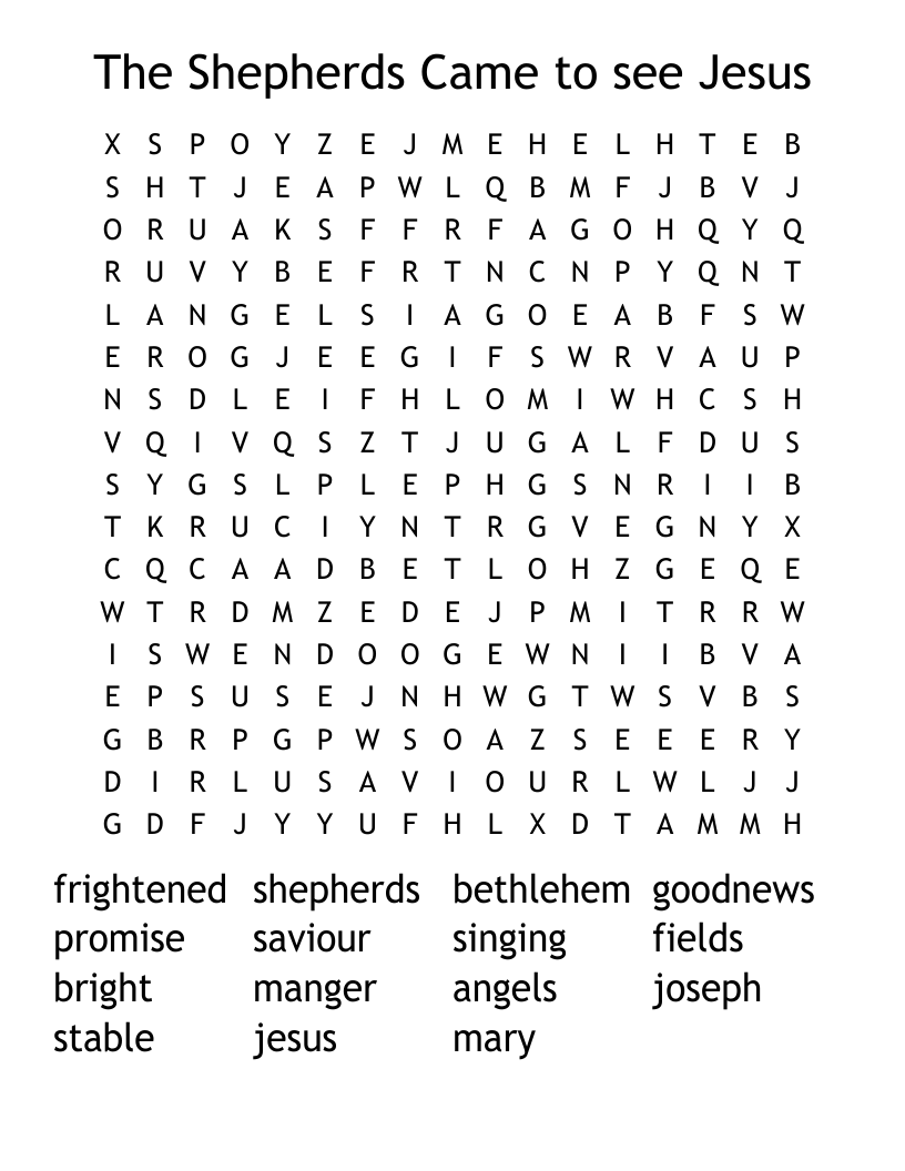 The Shepherds Came to see Jesus Word Search