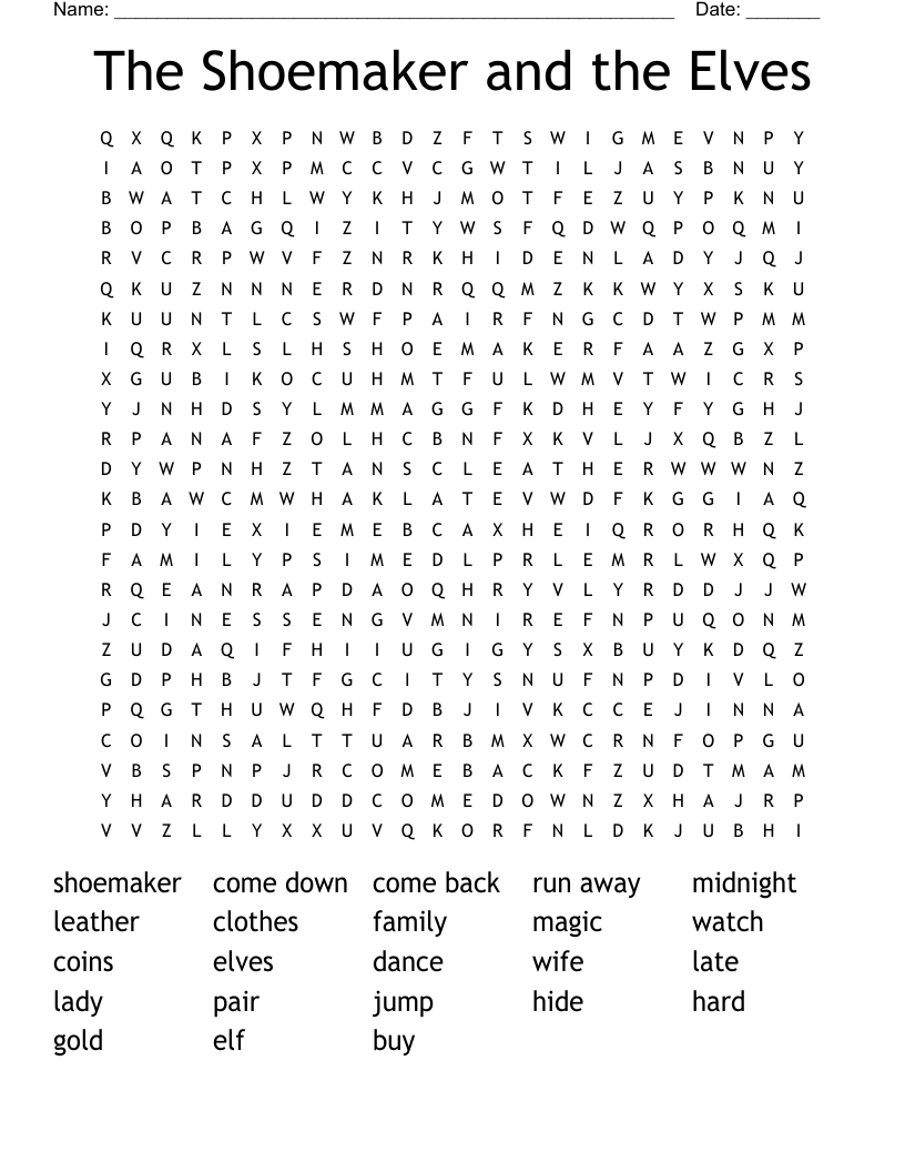 The Shoemaker and the Elves Word Search