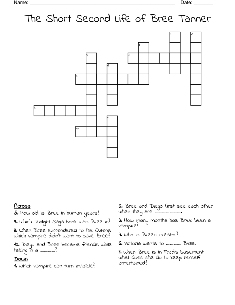 The Short Second Life of Bree Tanner Crossword